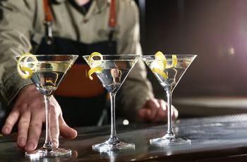 3 martini cocktails with lemon twist