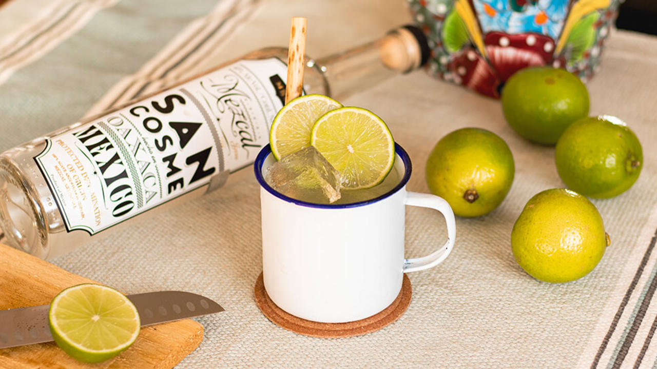 Mexican Mule served with lime and ice on top