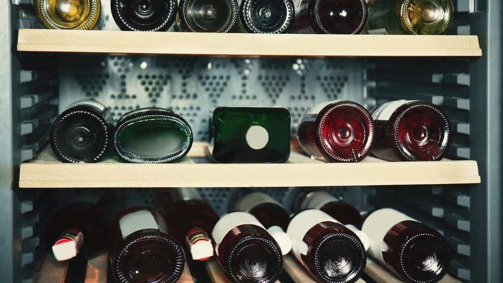 bottles in bar fridge